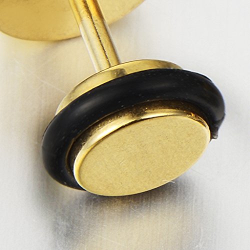 6-10mm Mens Women Gold Stud Earrings Steel Illusion Tunnel Plug Screw Back with Black Sand Glitter - coolsteelandbeyond