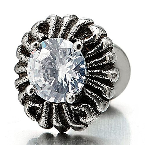 6MM Cubic Zirconia Vintage Style Stud Earrings for Men Women Stainless Steel, Screw Back, 2pcs - COOLSTEELANDBEYOND Jewelry
