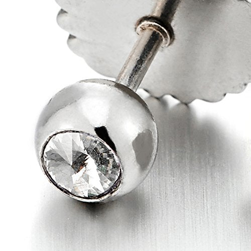 6MM Cubic Zirconia Vintage Style Stud Earrings for Men Women Stainless Steel, Screw Back, 2pcs - COOLSTEELANDBEYOND Jewelry