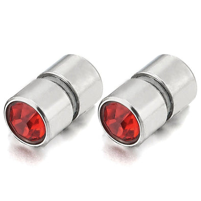 6MM Men Women Steel Magnetic Stud Earrings Red Cubic Zirconia, Non-Piercing Clip On Fake Ear Plugs - COOLSTEELANDBEYOND Jewelry
