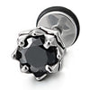 6MM Mens Womens Steel Crown Stud Earrings with Black Cubic Zirconia, Screw Back, 2pcs - COOLSTEELANDBEYOND Jewelry