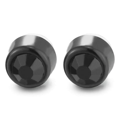 7MM Men Women Magnetic Black Stud Earrings with Rhinestones, Non-Piercing Clip On Cheater Ear Gauges - coolsteelandbeyond