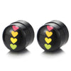 8MM Magnetic Black Circle Stud Earring with Line of Colorful Hearts, Non-Piercing Clip On Fake Ear - COOLSTEELANDBEYOND Jewelry