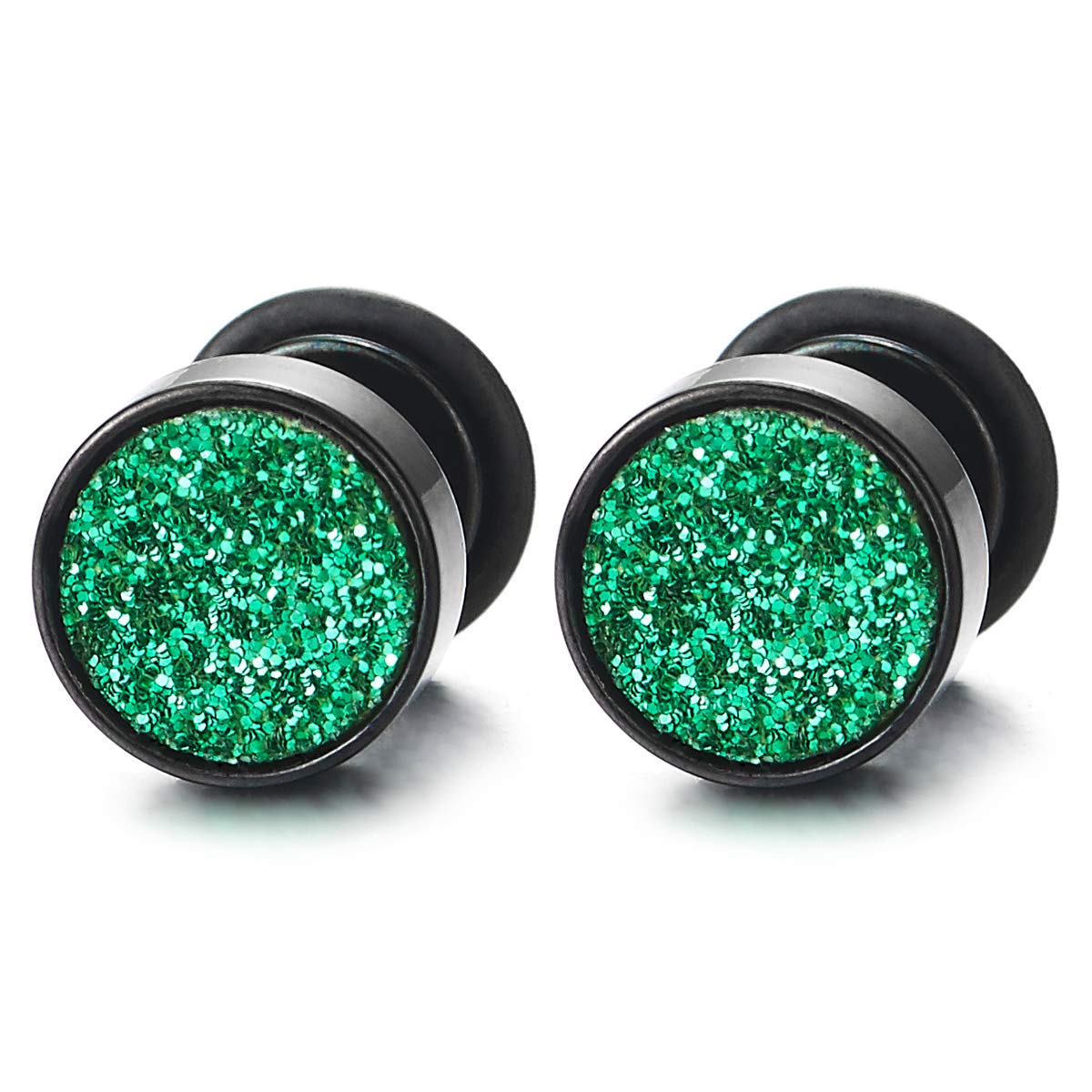 Vintage Black & Gold Stud Earrings - Steel Fake Ear Plugs For Men & Women (8mm, 1.2mm Gauge)