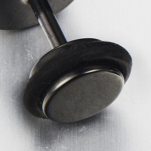 8mm Mens Black Circle Stud Earrings Steel with Greek Key Pattern and White Enamel - COOLSTEELANDBEYOND Jewelry