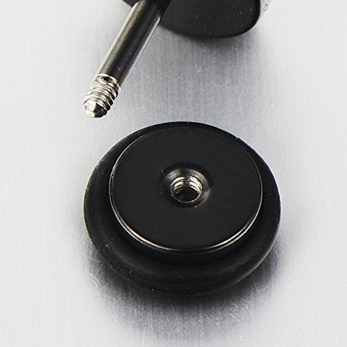 8mm Mens Black Circle Stud Earrings Steel with Greek Key Pattern and White Enamel - COOLSTEELANDBEYOND Jewelry
