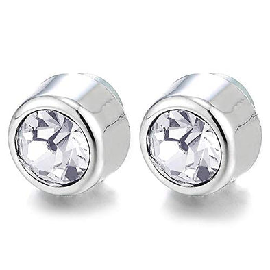 8MM Mens Womens Magnetic Circle Stud Earrings with Rhinestones, Non-Piercing Clip On Cheater Gauges - COOLSTEELANDBEYOND Jewelry