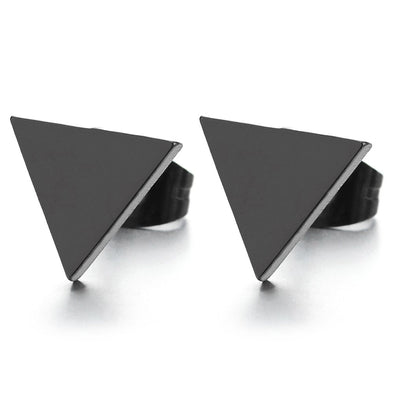8MM Unisex Stainless Steel Black Flat Triangle Stud Earrings for Men and Women, 2pcs - coolsteelandbeyond