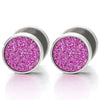 8mm Women Circle Stud Earrings with Purple Pink Sand Glitter, Steel Fake Ear Plugs Gauges Tunnel - COOLSTEELANDBEYOND Jewelry