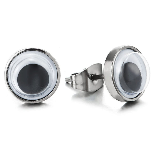 9MM Googly Eyes Stud Earrings for Men Women, Stainless Steel 2pcs - COOLSTEELANDBEYOND Jewelry