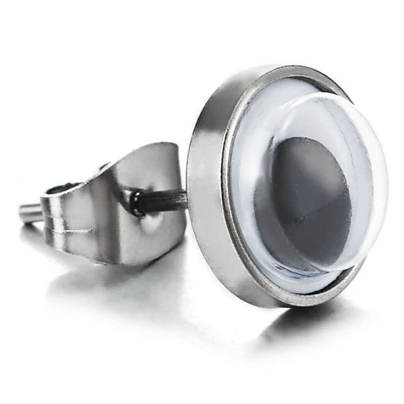 9MM Googly Eyes Stud Earrings for Men Women, Stainless Steel 2pcs - COOLSTEELANDBEYOND Jewelry