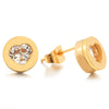 9MM Ladies Stainless Steel Gold Color Circle Stud Earrings with Cubic Zirconia Heart, 2pcs - COOLSTEELANDBEYOND Jewelry