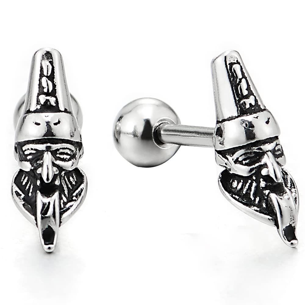 A Pair Man in Hat Stud Earrings in Stainless Steel for Mens Women Punk Biker