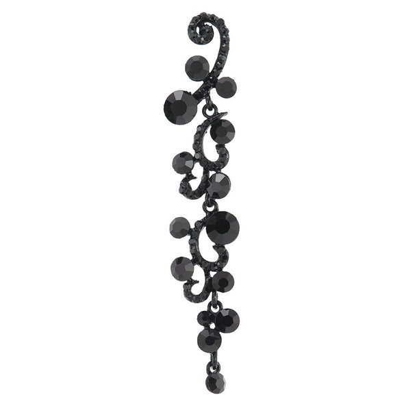 Art Deco Black Rhinestone Cluster Grapes Chandelier Long Dangle Statement Earring, Banquet Party - COOLSTEELANDBEYOND Jewelry