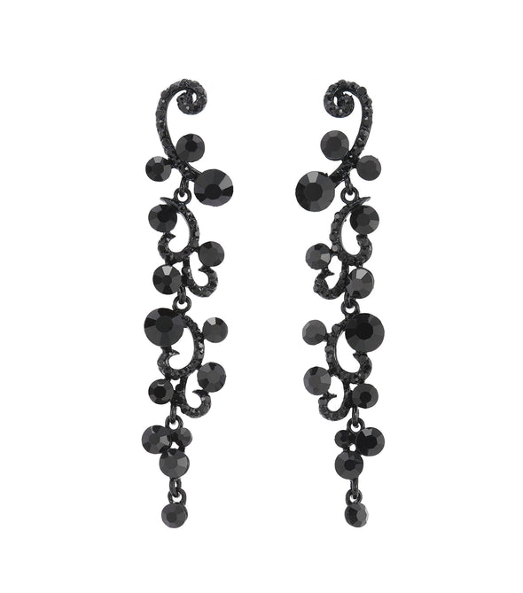 Art Deco Black Rhinestone Cluster Grapes Chandelier Long Dangle Statement Earring, Banquet Party - COOLSTEELANDBEYOND Jewelry