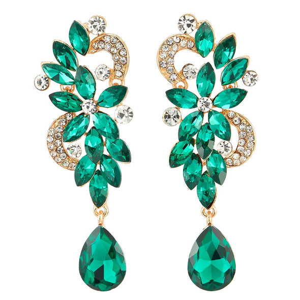 Art Deco Black Rhinestone Crystal Cluster Chandelier Floral Teardrop Long Dangle Statement Earrings - COOLSTEELANDBEYOND Jewelry