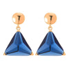 Art Deco Gold Statement Stud Earrings Blue Faceted Crystal Triangle, Drop Dangle Banquet Dress Party - COOLSTEELANDBEYOND Jewelry