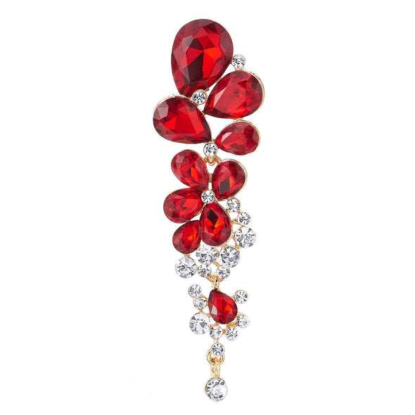 Art Deco Teardrop Red Crystal Rhinestone Cluster Chandelier Grapes Long Dangle Statement Earrings - COOLSTEELANDBEYOND Jewelry