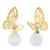 Beautiful Gold Color Butterfly Drop Dangle Stud Earrings with Gem Stone - COOLSTEELANDBEYOND Jewelry