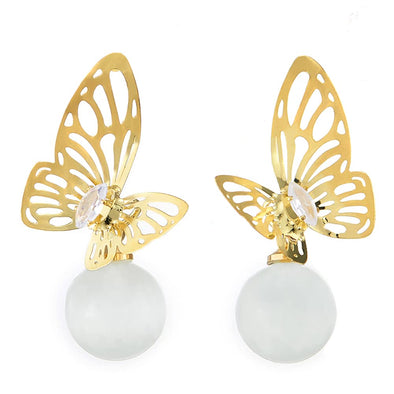 Beautiful Gold Color Butterfly Drop Dangle Stud Earrings with Gem Stone - COOLSTEELANDBEYOND Jewelry