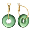 Beautiful Gold Color Drop Dangle Stud Earrings with Circle of Green Resin - COOLSTEELANDBEYOND Jewelry