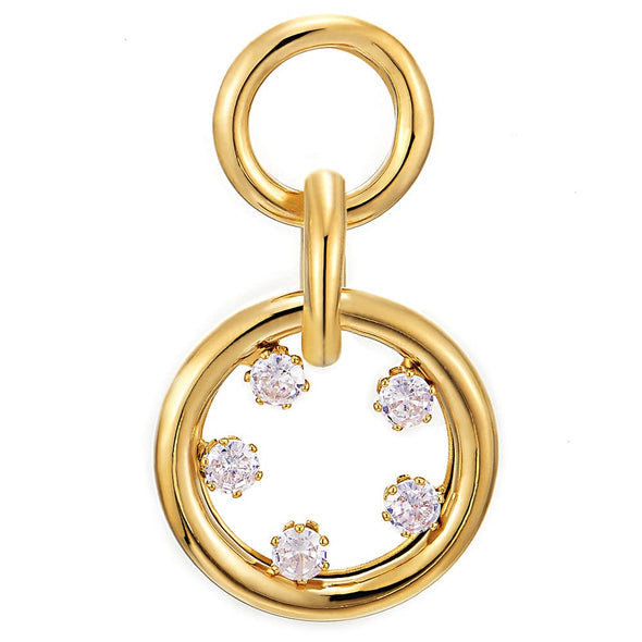 Beautiful Gold Color Links of Circles Drop Dangle Stud Earrings with Rhinestones Three - COOLSTEELANDBEYOND Jewelry