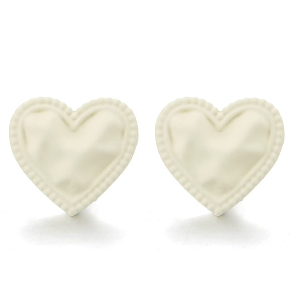 Beautiful White Convex Irregular Twisted Rope Heart Statement Stud Earrings