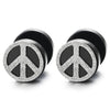 Black Circle Stud Earrings with Silver Sand Glitter Anti-War Symbol Steel Cheater Fake Plugs Gauges - COOLSTEELANDBEYOND Jewelry