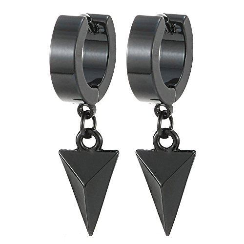 Black Dangling Triangle Pyramid Huggie Hinged Earrings for Men and