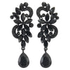 Black Rhinestone Crystal Cluster Chandelier Floral Teardrop Long Dangle Statement Earrings Art Deco - COOLSTEELANDBEYOND Jewelry