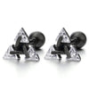 Black Stainless Steel Triangle Cubic Zirconia Stud Earrings for Men Women, Screw Back Post, 2pcs - coolsteelandbeyond