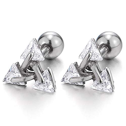 Black Stainless Steel Triangle Cubic Zirconia Stud Earrings for