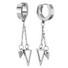 Steel Huggie Hinged Earrings with Long Chain Dangling Cone and Hollow Triangle Men Women, 2pcs - coolsteelandbeyond