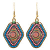 Bohemian Colorful Rhombus Earrings, Flower Blue Pink Beads Rhinestones Drop, Ethnic Retro Style - COOLSTEELANDBEYOND Jewelry