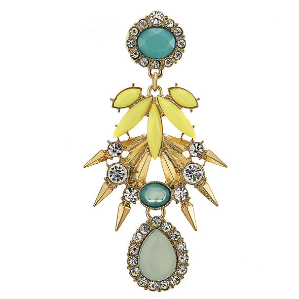 Bohemian Statement Earrings Colorful Gem Stone Rhinestone Cluster Chandelier Flower Petal Long Drop - COOLSTEELANDBEYOND Jewelry