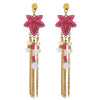 Boho Long Statement Earrings Rose Pink Enamel Gem Stone Leaf Flower Crystal Beads Chain Tassel Fringe Drop - COOLSTEELANDBEYOND Jewelry