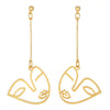 Chic Fun Gold Color Girl Face Frame Flat Long Drop Dangle Stud Earrings - COOLSTEELANDBEYOND Jewelry