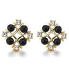 Chic Gold Color Grid Design Stud Earrings with Rhinestones and Black Beads - COOLSTEELANDBEYOND Jewelry