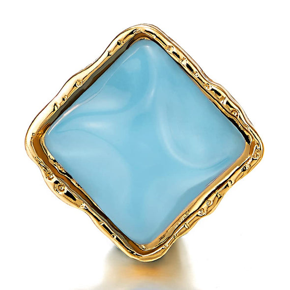Chic Rose Gold Rhombus Stud Earrings with Aqua Blue Convex Acrylic Gem Stone - COOLSTEELANDBEYOND Jewelry