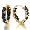 Chic Rose Gold Statement Hoop Huggie Hinged Stud Earrings with Black crystal - COOLSTEELANDBEYOND Jewelry
