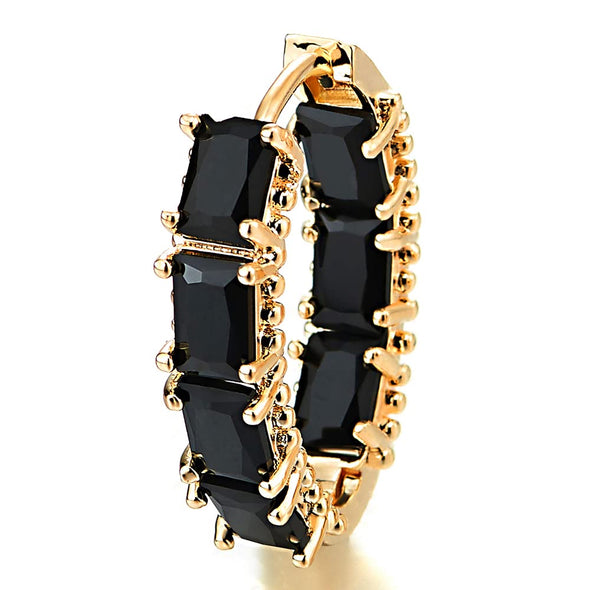 Chic Rose Gold Statement Hoop Huggie Hinged Stud Earrings with Black crystal - COOLSTEELANDBEYOND Jewelry