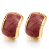Classic Gold Color Half Open Hoop Huggie Hinged Stud Earrings with and Maroon Red Enamel - COOLSTEELANDBEYOND Jewelry