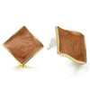 Classic Gold Color Wavy Square Stud Earrings with Brown Enamel - COOLSTEELANDBEYOND Jewelry