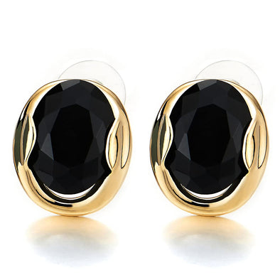 Classic Rose Gold Oval Stud Earrings with Black crystal - COOLSTEELANDBEYOND Jewelry