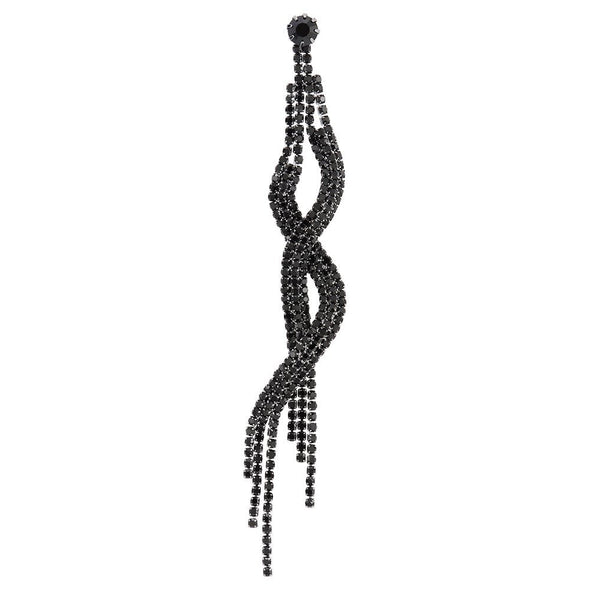 COOLSTEELANDBEYOND Elegant Black Rhinestone Cluster Long Dangle Tassel Earrings, Party Dress Event Pageant Banquet - COOLSTEELANDBEYOND Jewelry
