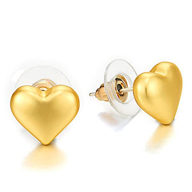Cute Gold Color Puff Heart Stud Earrings - COOLSTEELANDBEYOND Jewelry