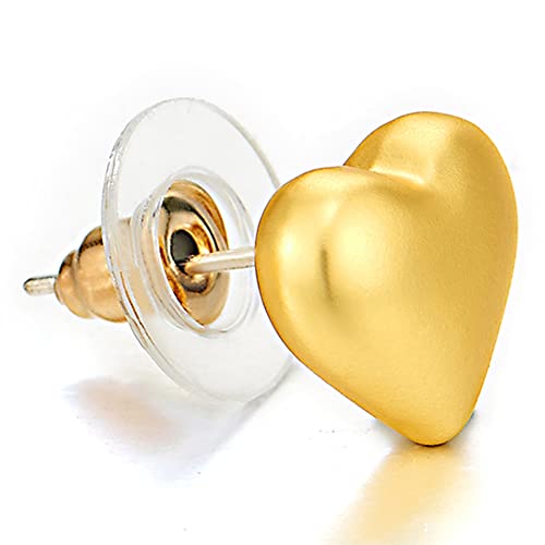 Cute Gold Color Puff Heart Stud Earrings - COOLSTEELANDBEYOND Jewelry