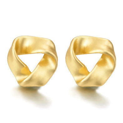 Cute Gold Color Twisted Triangle Ribbon Stud Earrings Satin Finishing - COOLSTEELANDBEYOND Jewelry
