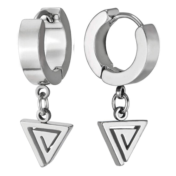 Dangling Swirl Triangle Huggie Hinged Hoop Earrings for Men Women, Stainless Steel, 2pcs - COOLSTEELANDBEYOND Jewelry