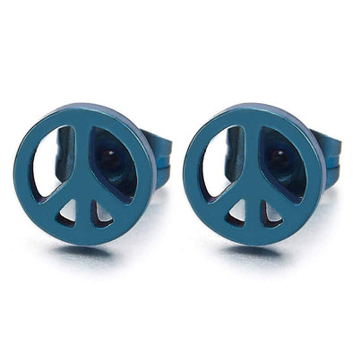 Dark Blue Anti-war Peace Sign Stud Earrings for Man and Women, Stainless Steel, Polished, 2pcs - coolsteelandbeyond